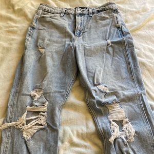Hollister faded light blue ultra high rise ripped mom jeans
